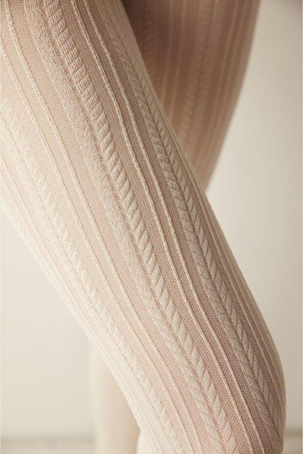 Krem Rengi Knit Külotlu Çorap - 2