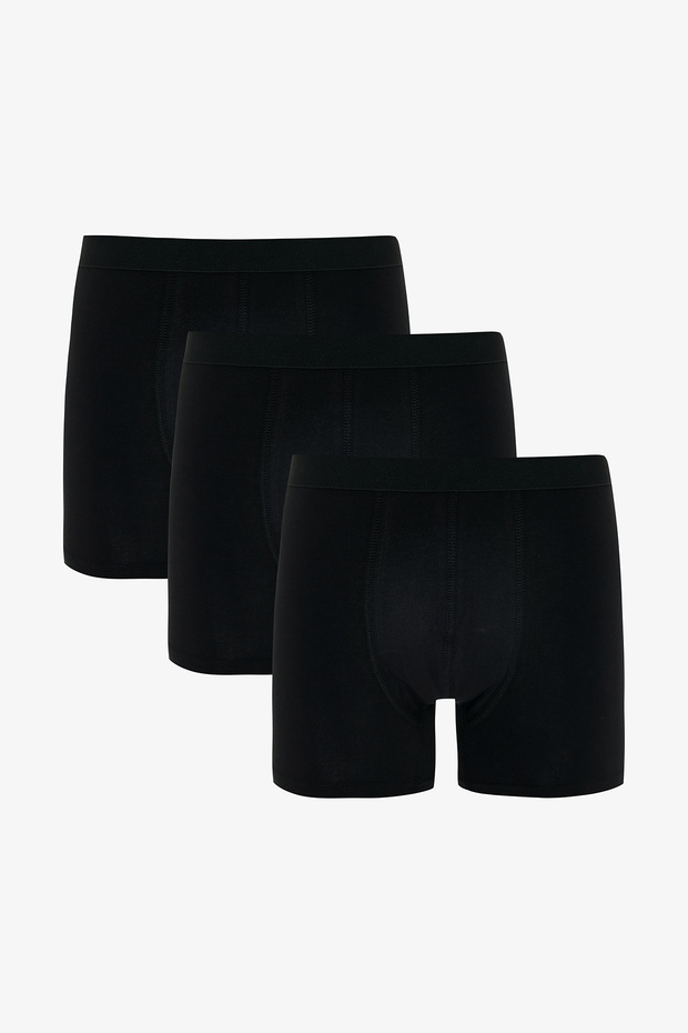 Erkek Pamuklu Basic Black 3'lü Boxer - 1