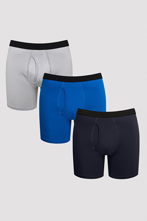 Erkek Pamuklu Basic Çok Renkli 3lü Boxer - 1