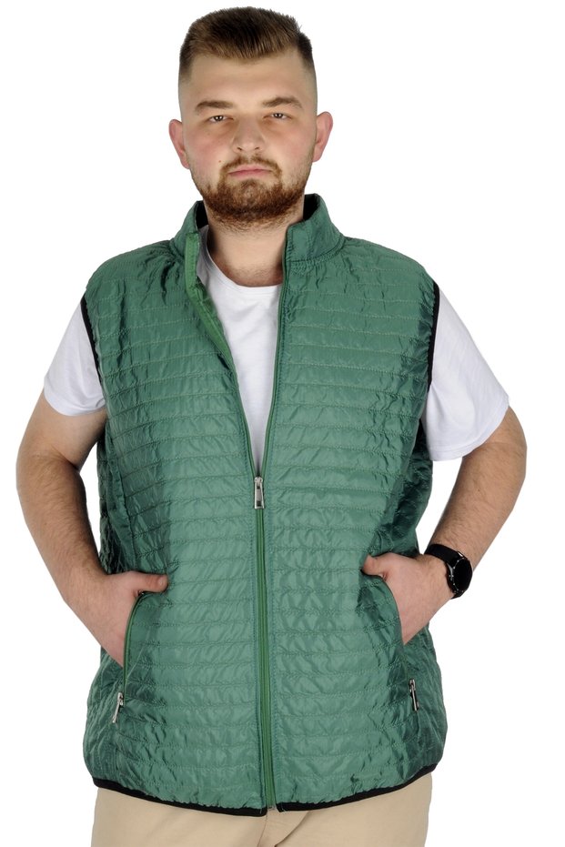 Mode XL Large Size Men's Vest with Quilted Collar 22601 Green