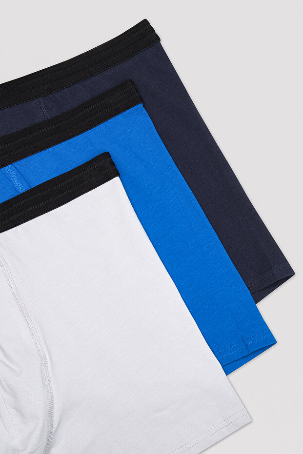 Erkek Pamuklu Basic Çok Renkli 3lü Boxer - 5