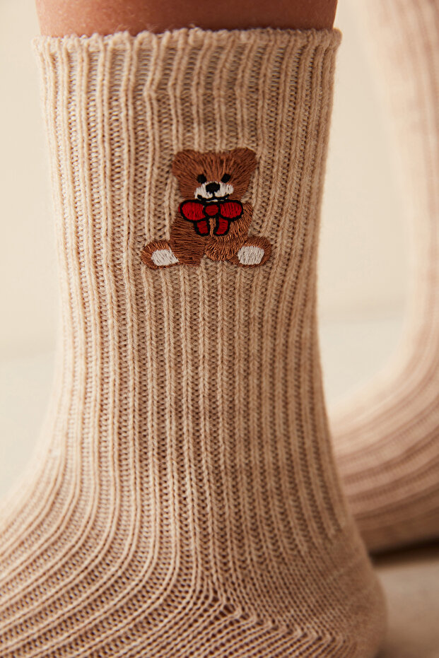 Teddy Bear Patterned Thick Socks - 2