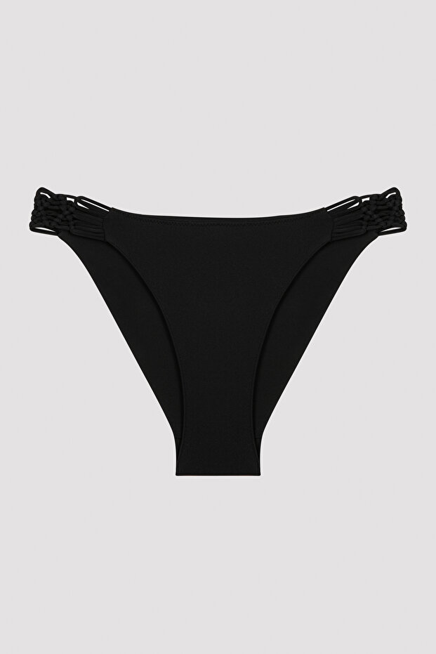 Siyah Basic Yanları Makrome Detaylı Bikini Altı - 2