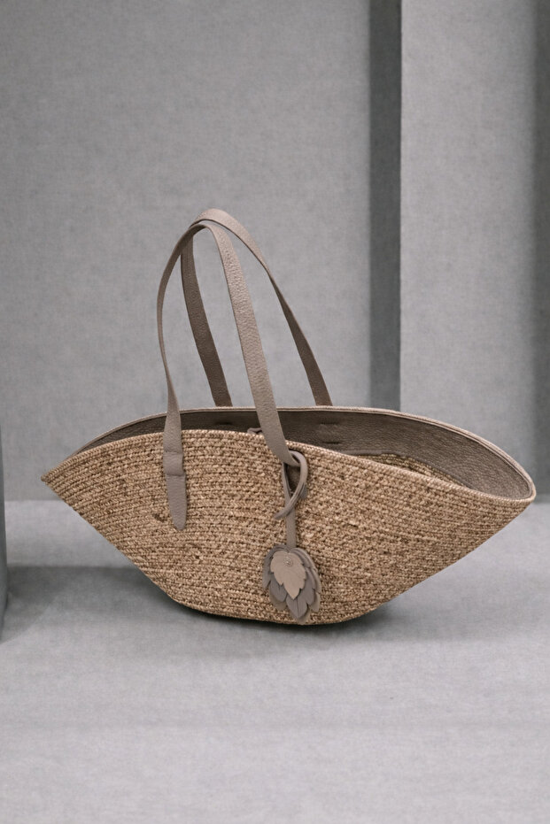 Maris Extra Light Rope Weave Straw Bag with Genuine Leather Detail Women's Hand and Shoulder Bag