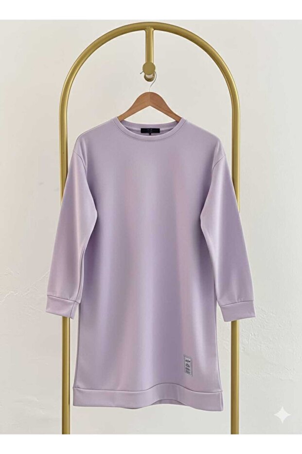 Women's Crew Neck Seasonal Hijab Slit Crest Tunic Sweat Sweatshirt