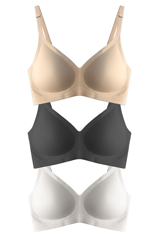 Cottonhill Seamless Bra - Pure | Lazer Kesim Dikişsiz Ayarlanabilir Askılı Balensiz Kadın Sütyen 3'lü Paket
