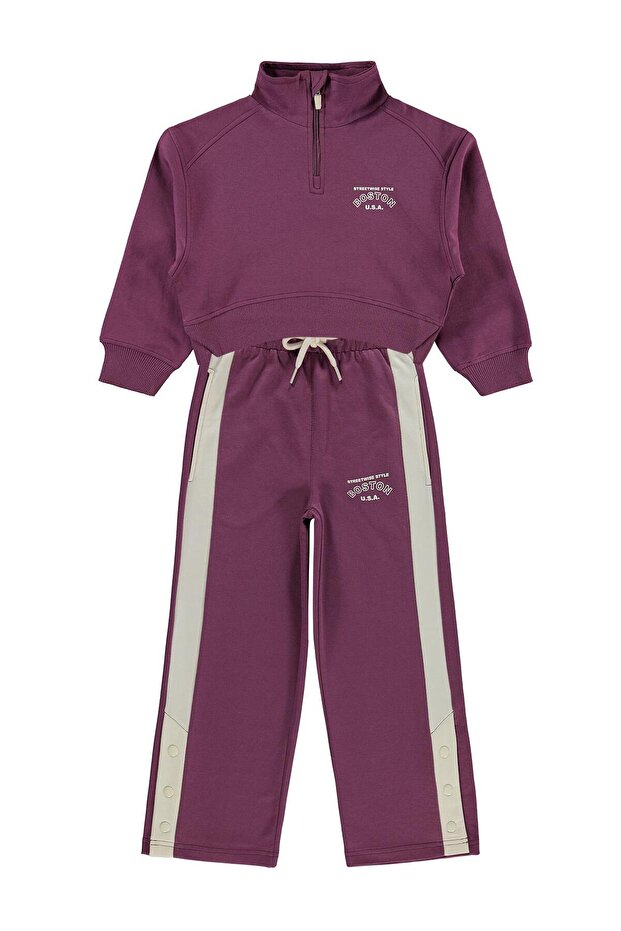 Kids Half-Zip Tracksuit Set for Ages 10-13 - Pink
