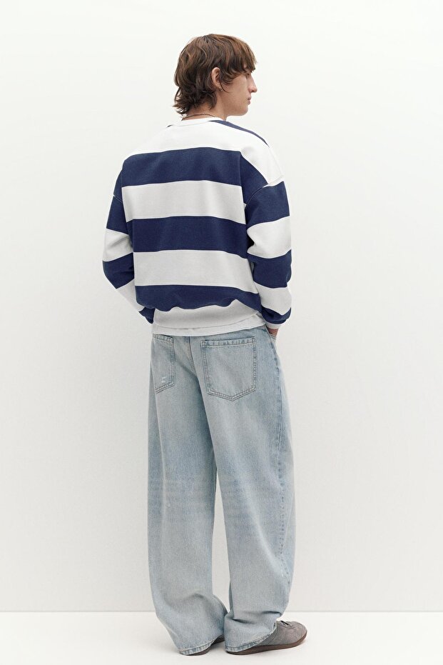 Bisiklet yaka çizgili sweatshirt - 6