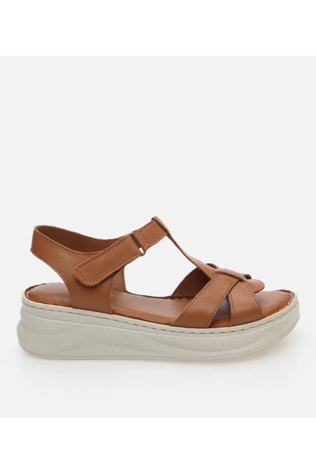 Women's Leather Tan Flat Sandals