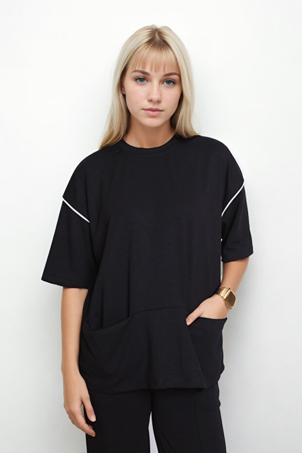 Kangaroo Pocket Round Neck Blouse - 2