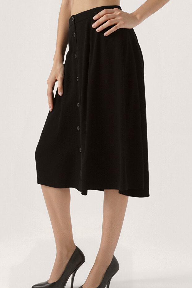 Önü Düğmeli Midi Boy Etek - 3