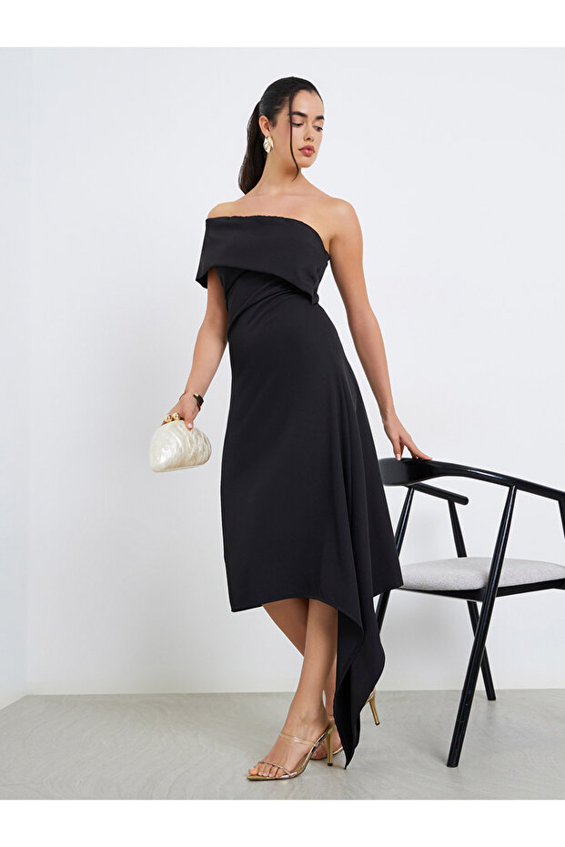 Women One Shoulder Neck Sheath Midi Dress