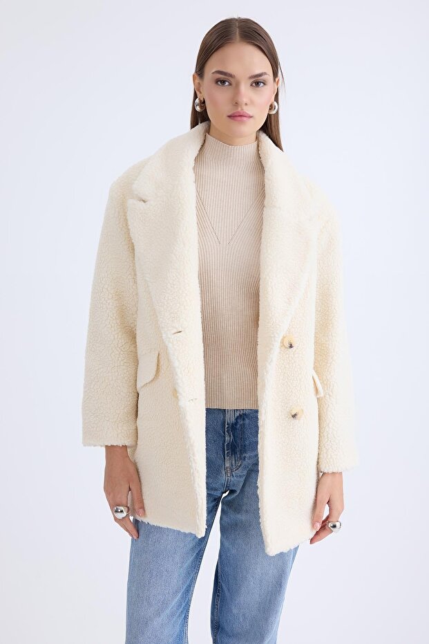 Jacket Collar Buttoned Teddy Coat - 3