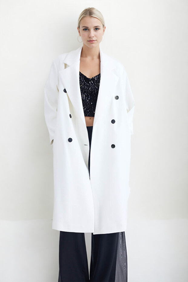 معطف طويل من الكشمير بأزرار مزدوجة - 3