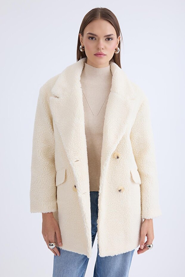 Jacket Collar Buttoned Teddy Coat - 5