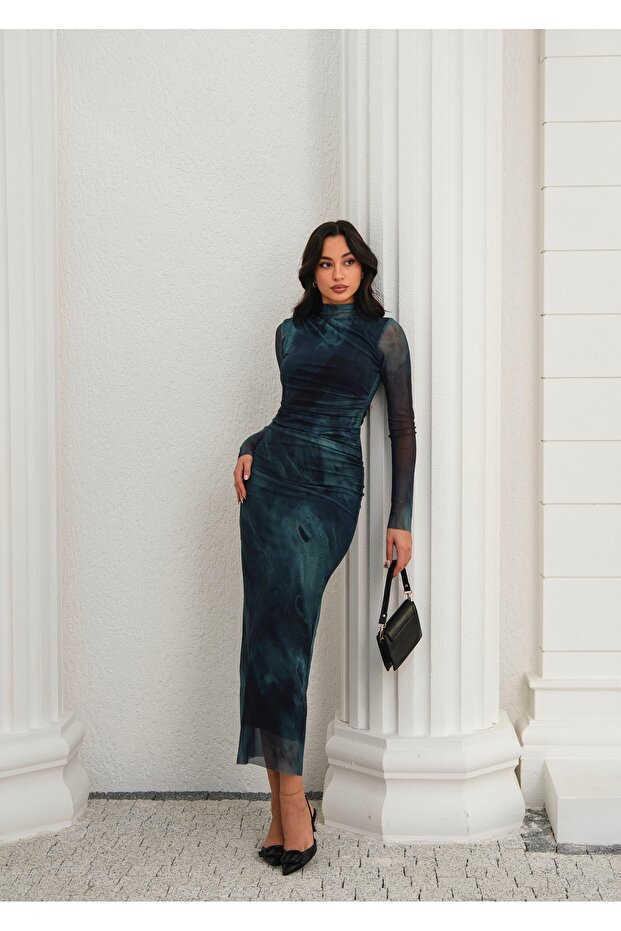 Kaliteli Premium Tül Elbise Lacvert - 4