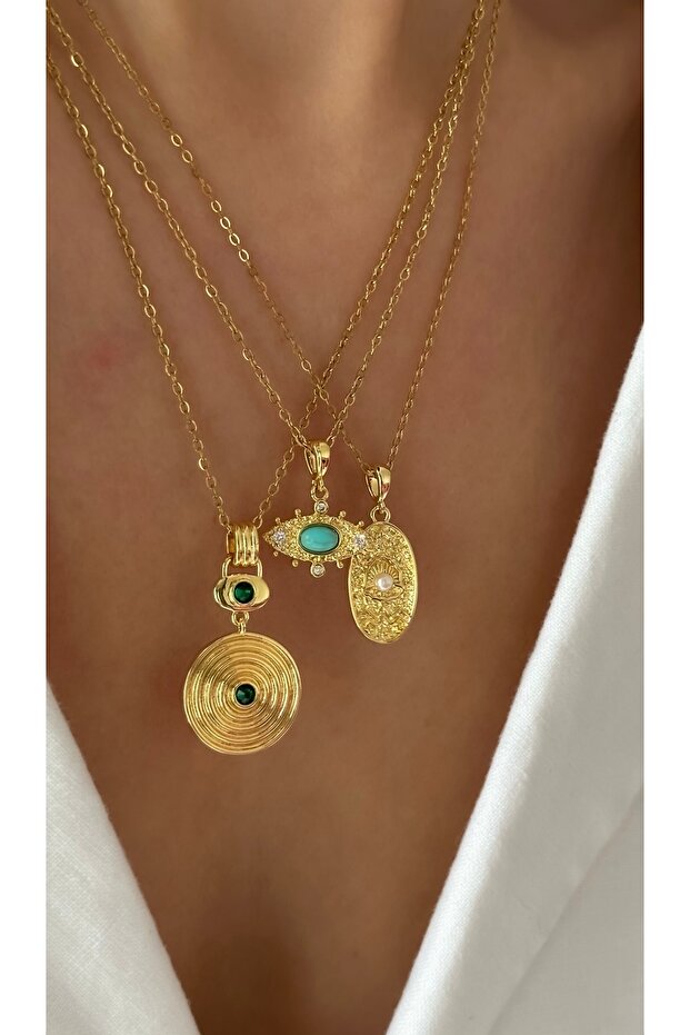 Çelik İncili Antik Kolye - 2