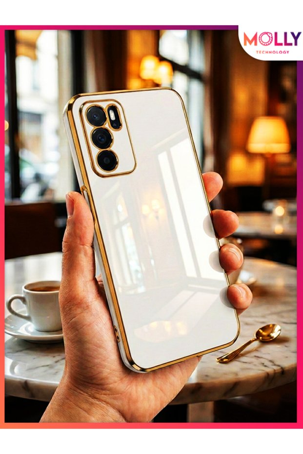 Luxury Silicone Case for Oppo A16 with Pearl White Edges Gold Detail