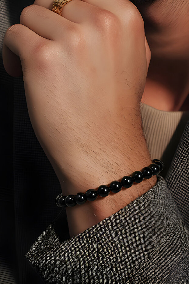Men's Black Bracelet 8 mm (Size Can Be Selected)