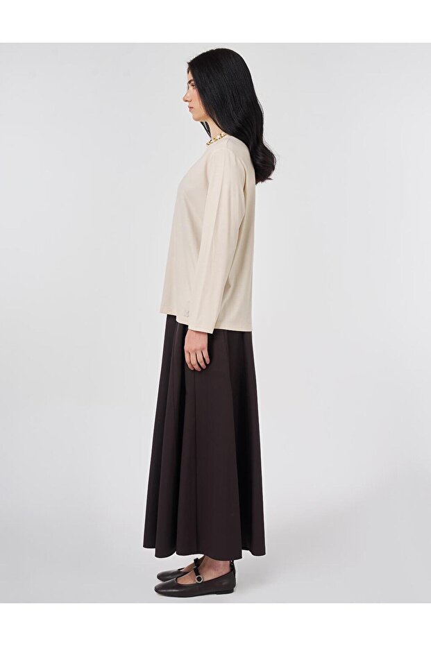 Dik Yaka Örme Bluz Krem - 3