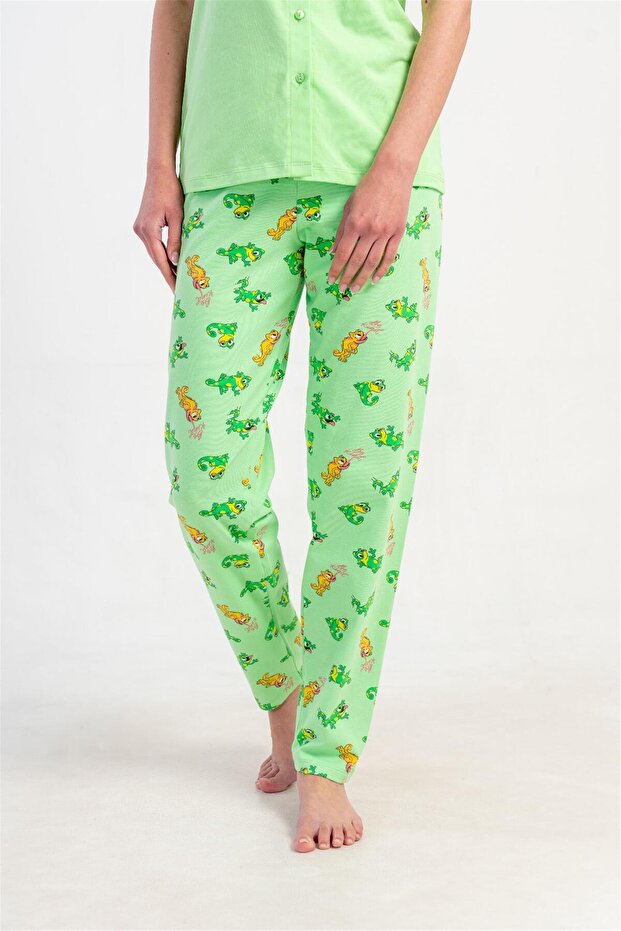 Women's Green Striped Long Bottoms