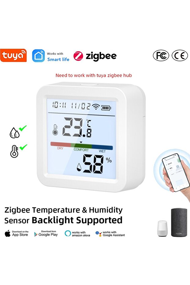 مستشعر درجة الحرارة والرطوبة Zigbee TH05Z بتقنية ZigBee مع شاشة LCD للتحكم عبر تطبيق Tuya، متوافق مع Google