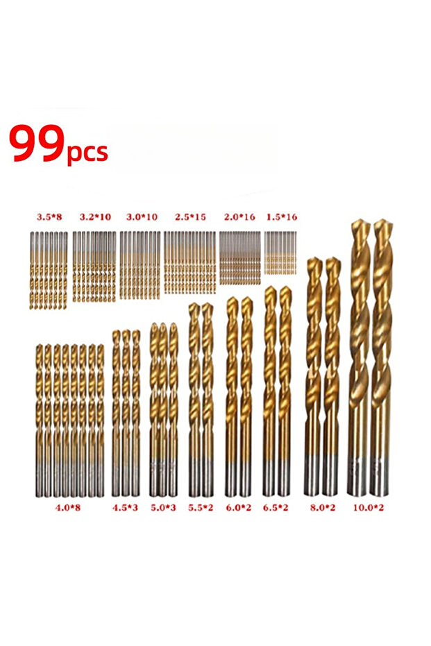 Round 99pcs in bags 50/99pcs Titanium Coated High Speed Steel Drill Bit Set Hex Shaft Straight Spira