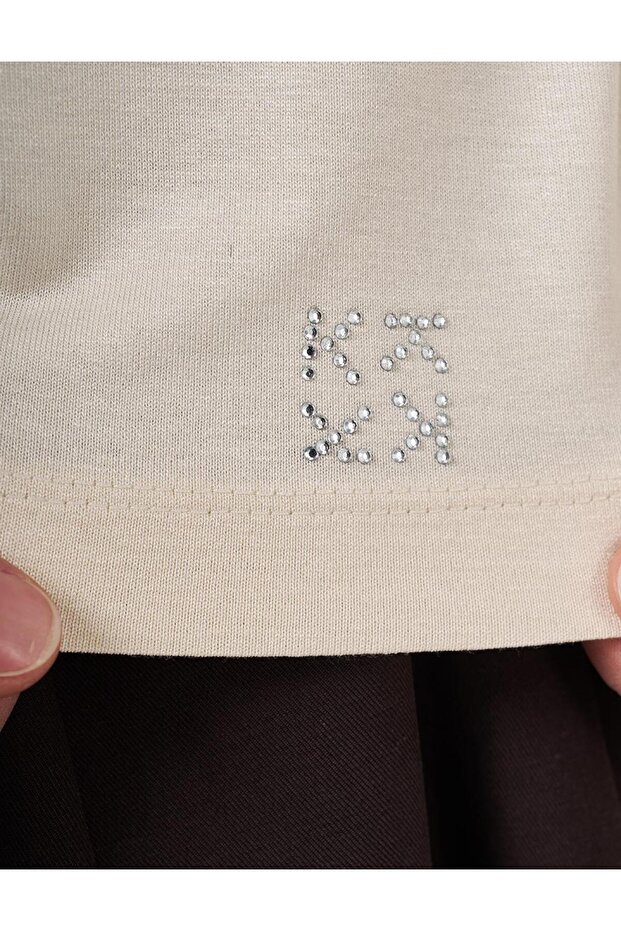 Dik Yaka Örme Bluz Krem - 6