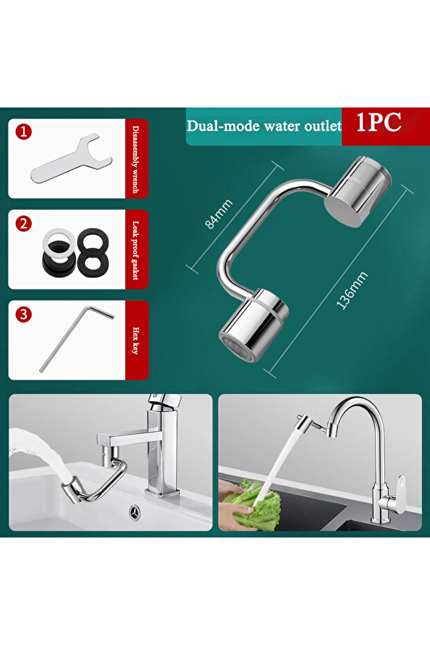 sliver 1PC 1080 Swivel Stainless Steel Kitchen Faucet Extender Universal Splashproof Dual Mode Bathr