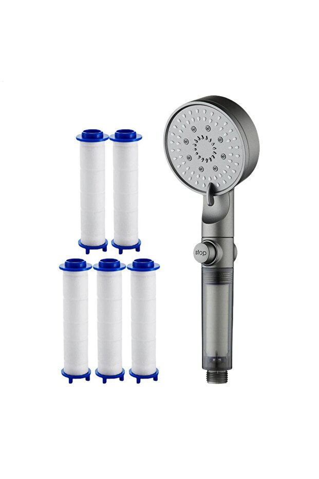 As shown 5-Mode Filtered Shower Head High Pressure Adjustable Sprayer with 5 Filters Water Saving Ha