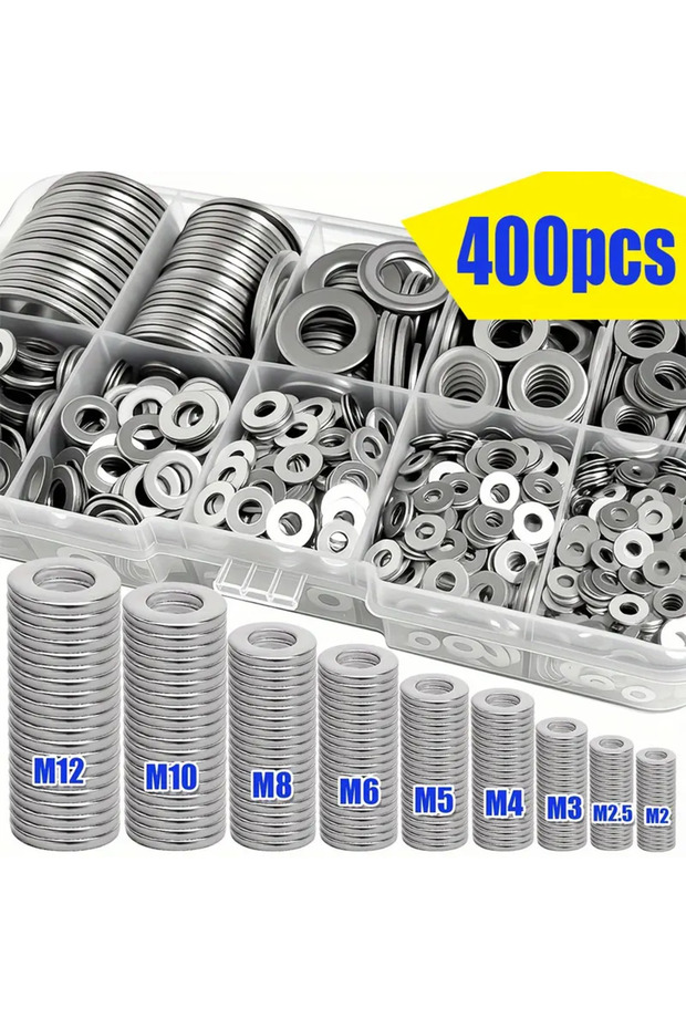 400pcs Flat Washer Gasket Combination M2 2.5 3 4 5 6 8 10 12 Boxed Anti-slip Sealing Washers