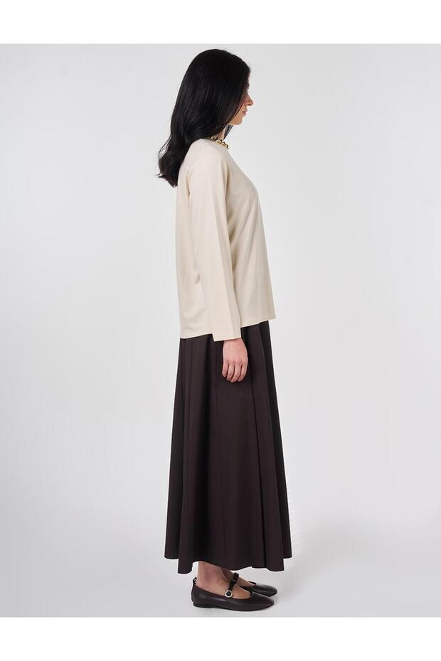 Dik Yaka Örme Bluz Krem - 5