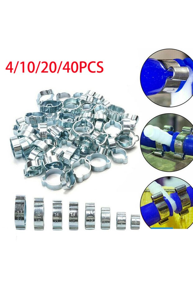 40PCS 11-13mm 5-20mm Double Ear Clamps O Clips-Crimp O Clip Air Silicone Petrol Fuel Hose Pipe Clamp