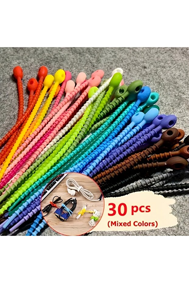 CSZD-Mix-30PCS سيليكون قابل لإعادة الاستخدام لتنظيم الكابلات، رباط حقيبة تخزين، رباط بسحاب لإدارة الأسلاك، متعدد الاستخدامات
