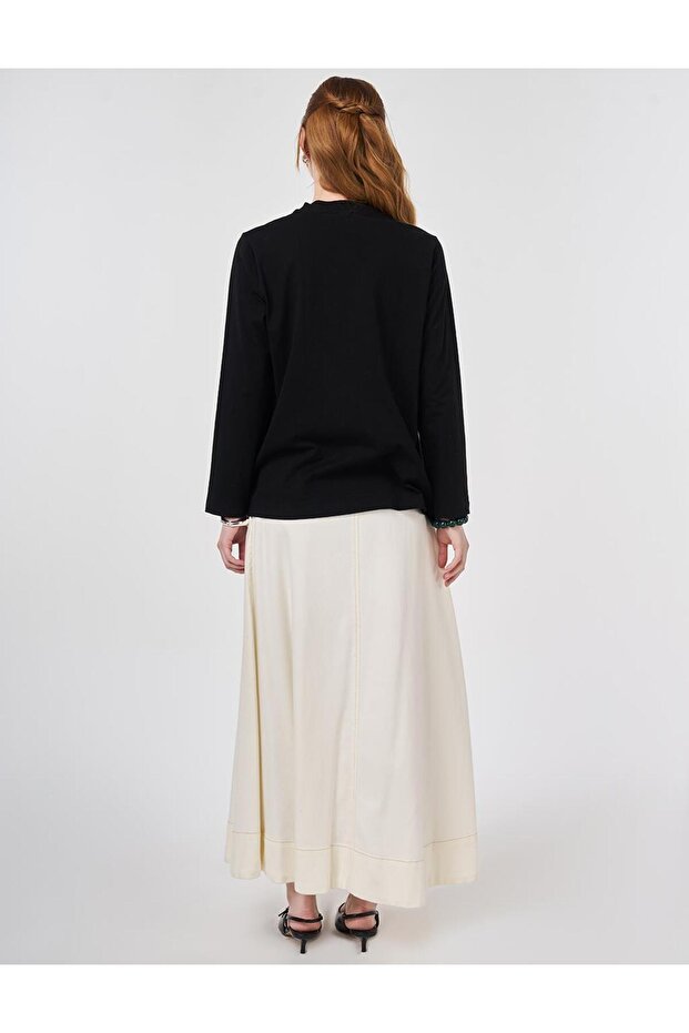 Dik Yaka Örme Bluz Siyah - 4