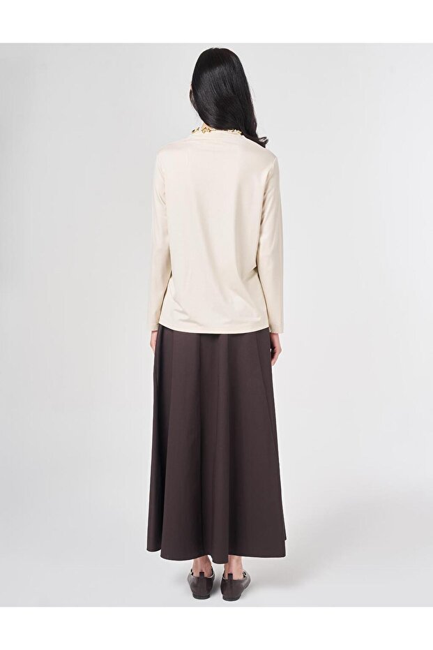 Dik Yaka Örme Bluz Krem - 4