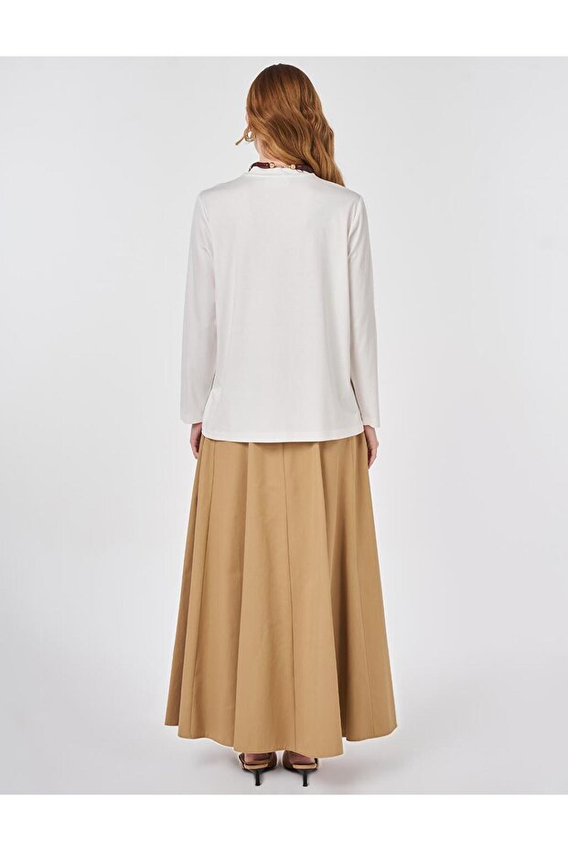 Dik Yaka Örme Bluz Ekru - 4