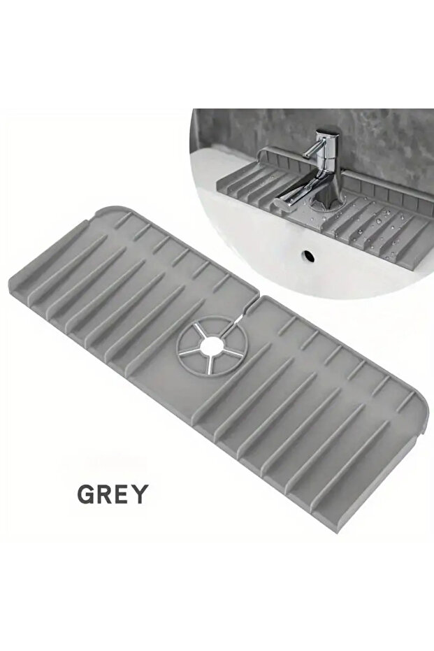 Grey-1PCS Silicone Faucet Mat Dish Soap Sponge Holder Sink Kitchen Countertop Drying Mat Bathroom Ki