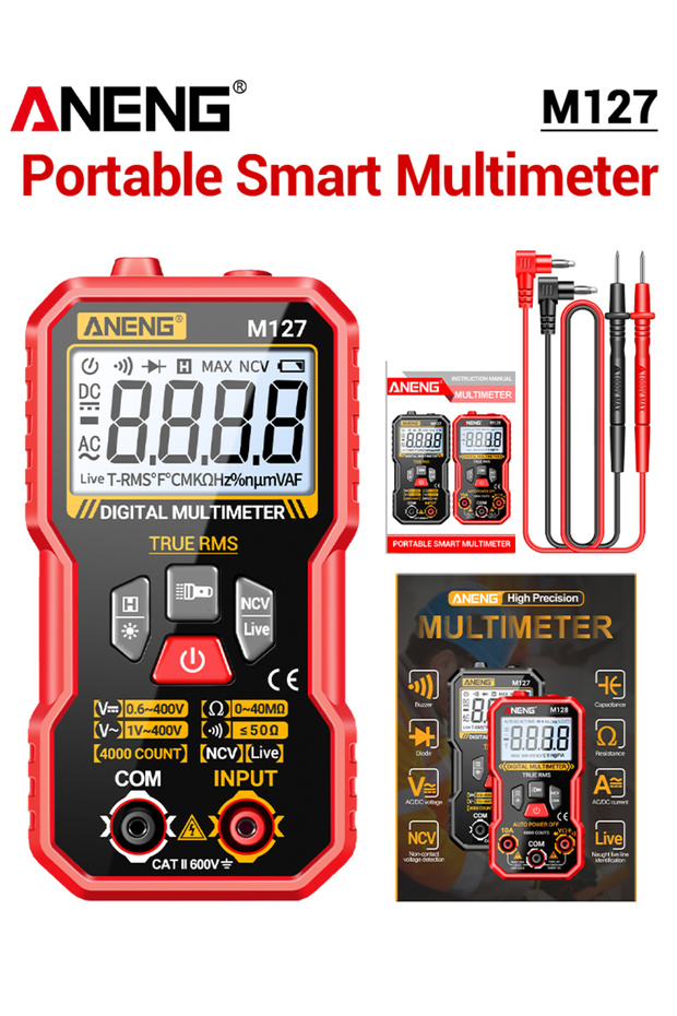 ANENG M127 Red MINI Multimeter Tester AC/DC Voltage Resistance NCV Sensing Ohmmeter Zero-fire Detect