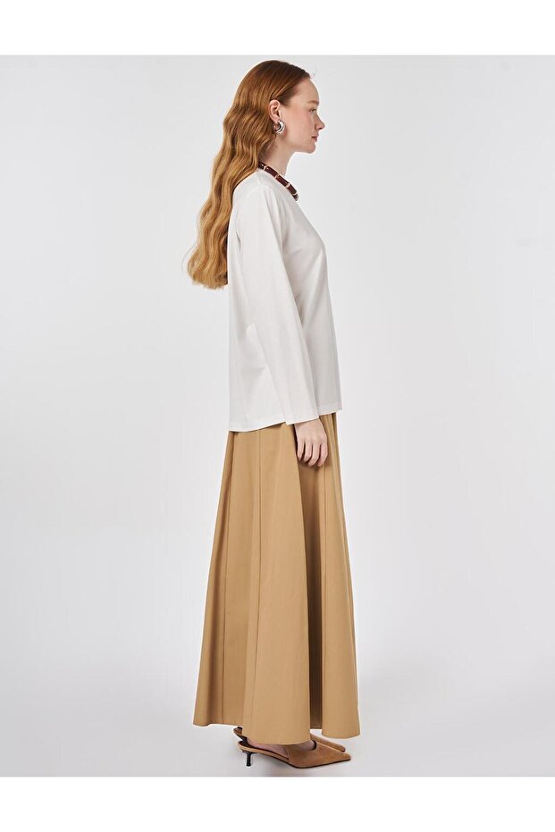 Dik Yaka Örme Bluz Ekru - 5