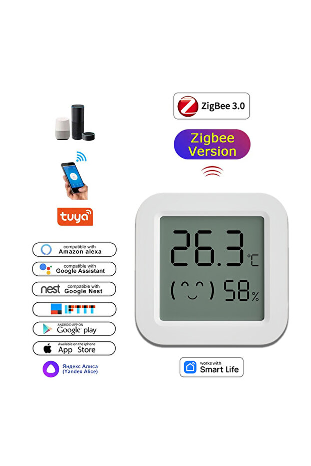 مستشعر درجة الحرارة والرطوبة TH03-1PCS Zigbee للمنزل الذكي بشاشة LCD يعمل مع Tuya Alexa Google