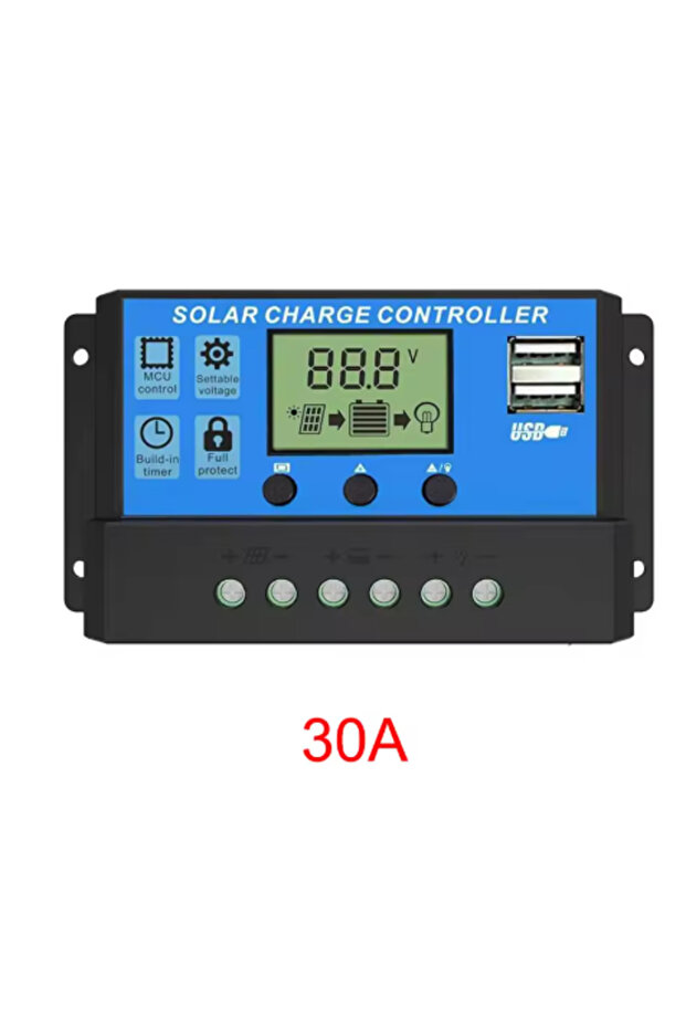 وحدة تحكم شحن الطاقة الشمسية 30 أمبير 12 فولت/24 فولت 10 أمبير 30 أمبير بتقنية PWM - شاشة LCD قابلة للتعديل، مؤقت، تحكم MPPT
