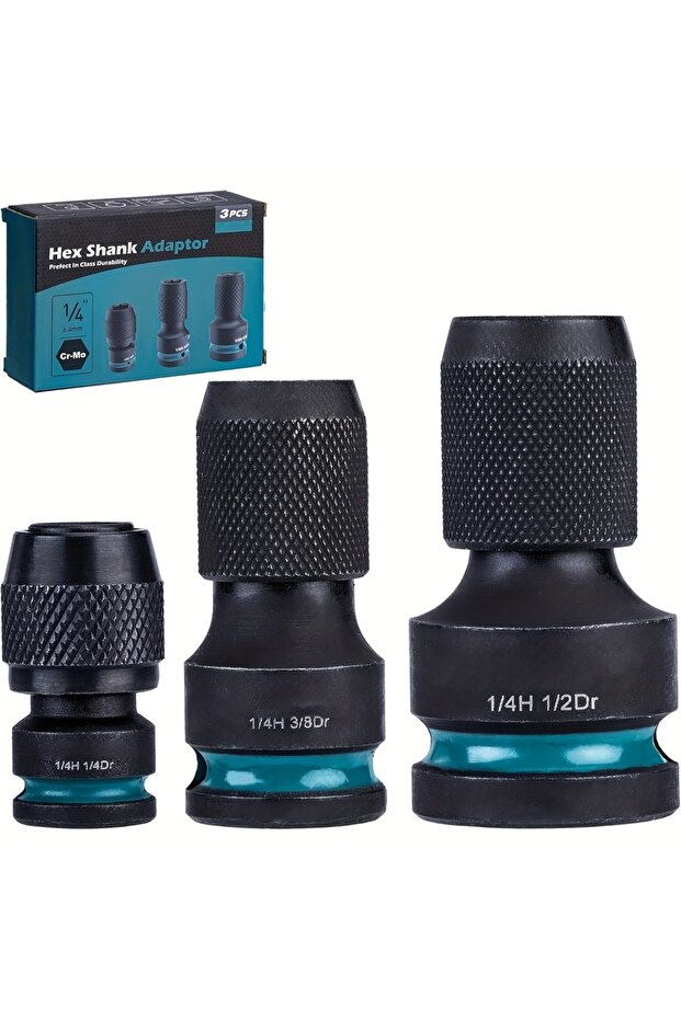1set 3pcs Impact Hex Converter, 1/2 3/8 1/4-INCH Drive Female to 1/4-Inch Hex Adapter, Impact Wrench