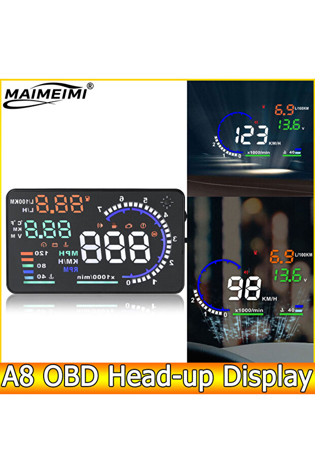شاشة عرض رأسية للسيارة من نوع AD Digital OBD HUD A8، شاشة عرض رأسية تلقائية HUD OBD تعكس الضوء على الزجاج الأمامي، جهاز عرض LED...