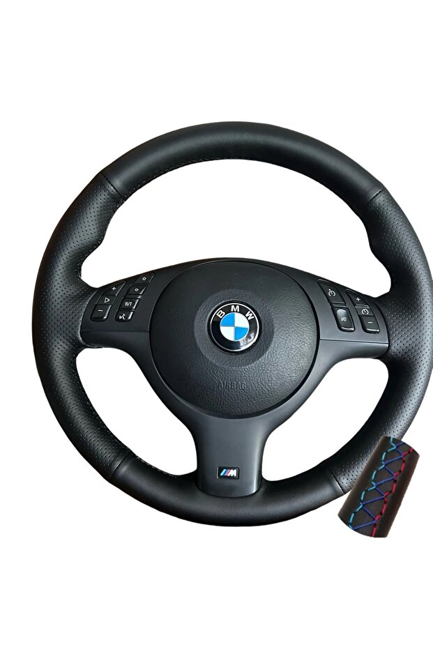 غطاء عجلة قيادة سيارة مصنوع يدويًا من جلد المايكروفايبر بثلاثة خيوط، مناسب لسيارات BMW E46 E39 330i 5