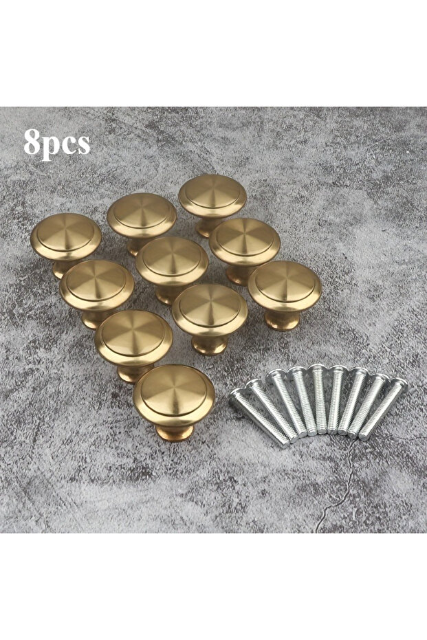 8pcs 8pcs Golden Simple Cabinet Drawer Single Hole Pull Handle, Cabinet Wardrobe Door Round Furnitur