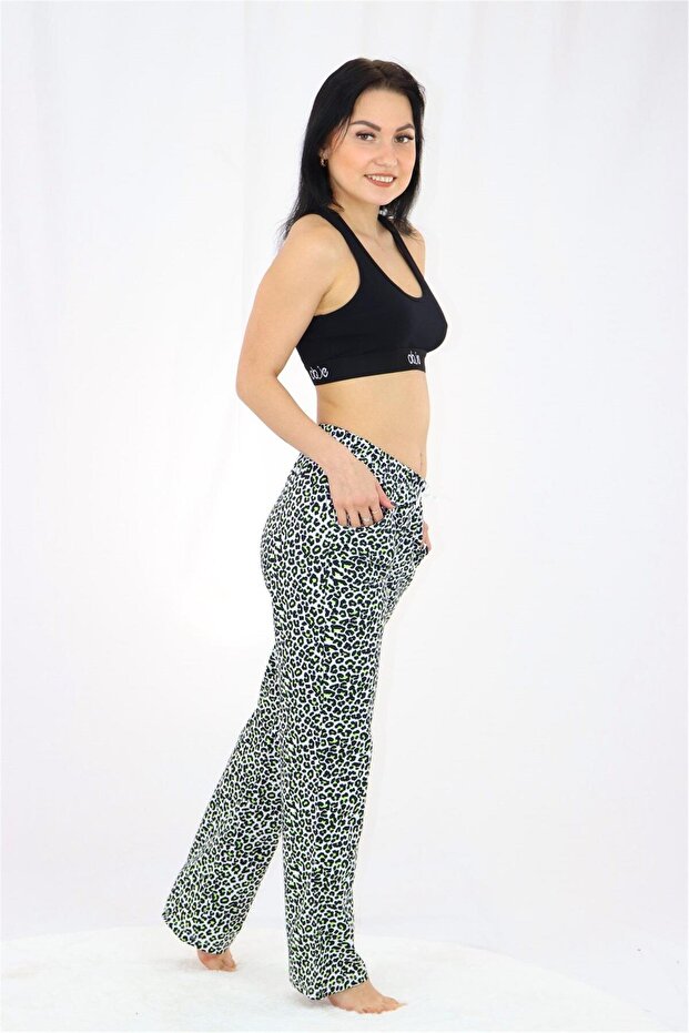 Green Leopard Patterned Long Bottom - 2