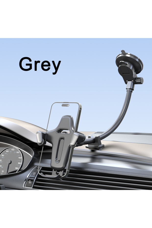 GRAY 11.8-Inches Long Arm Gooseneck Windshield/Dashboard Car Phone Holder Mount, Suction Cup Phone M