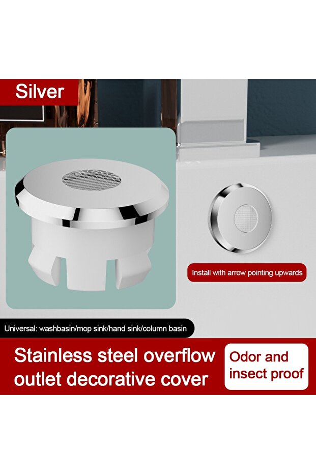 Silver Stainless Steel Sink Overflow Covers Round Replacement Wash Basin Overflow Ring Plug Trim Rin
