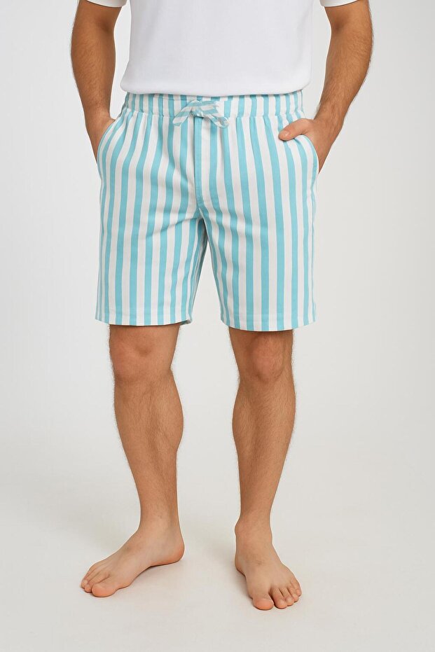 Men's Aqua Green Striped Pocket Shorts